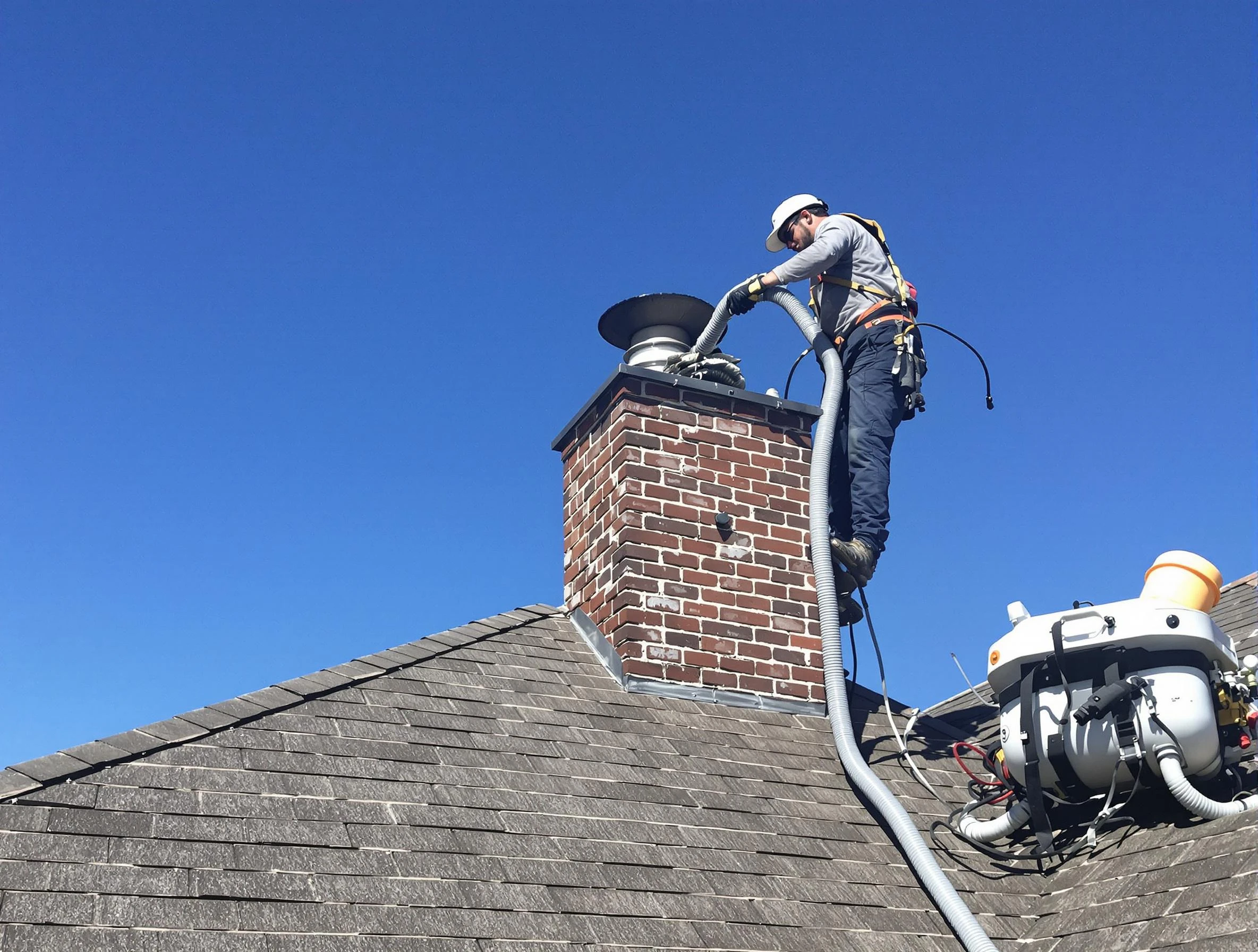 Dedicated Boston Chimney Sweep team member cleaning a chimney in Boston, MA