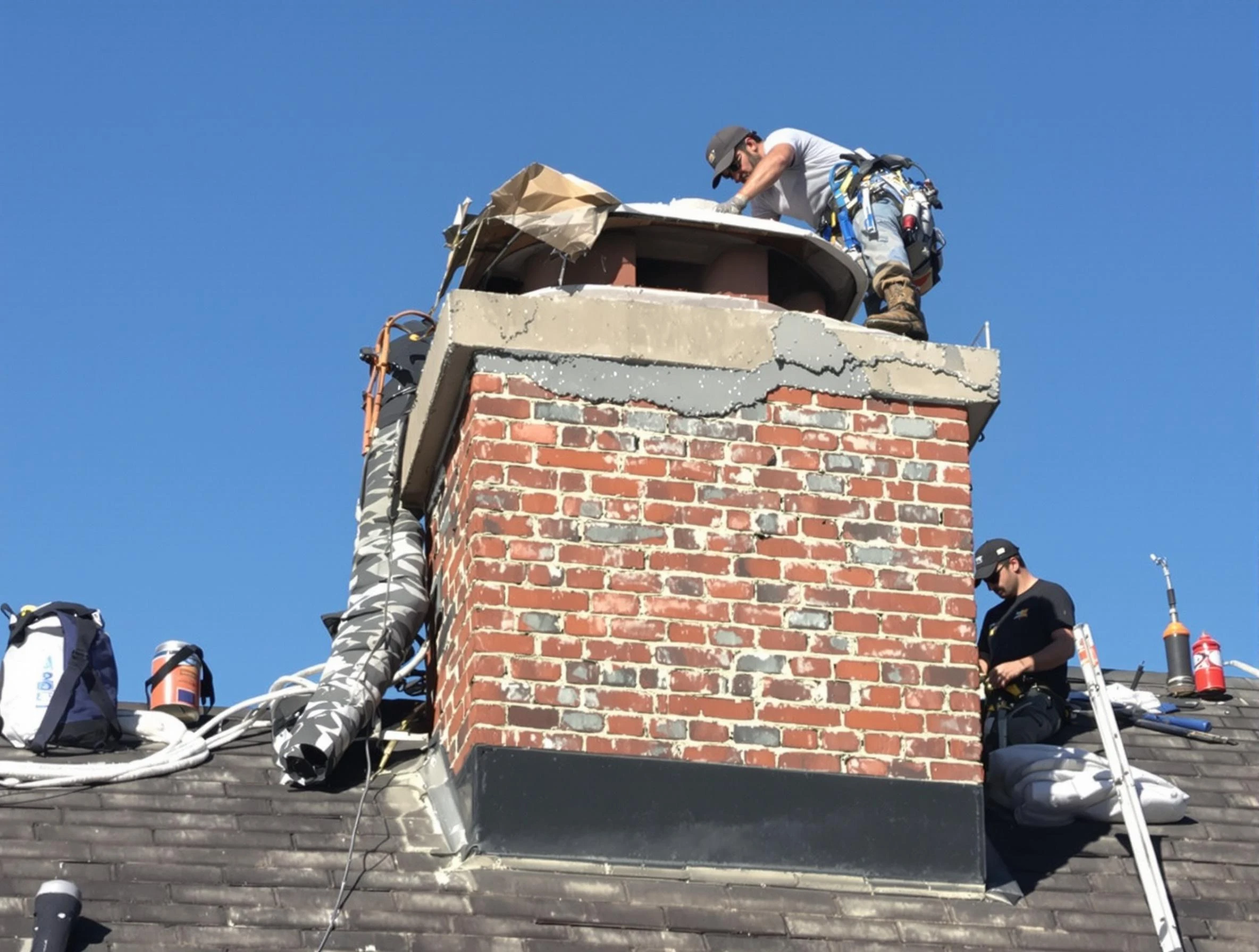 Boston Chimney Sweep installing a custom chimney crown in Boston, MA