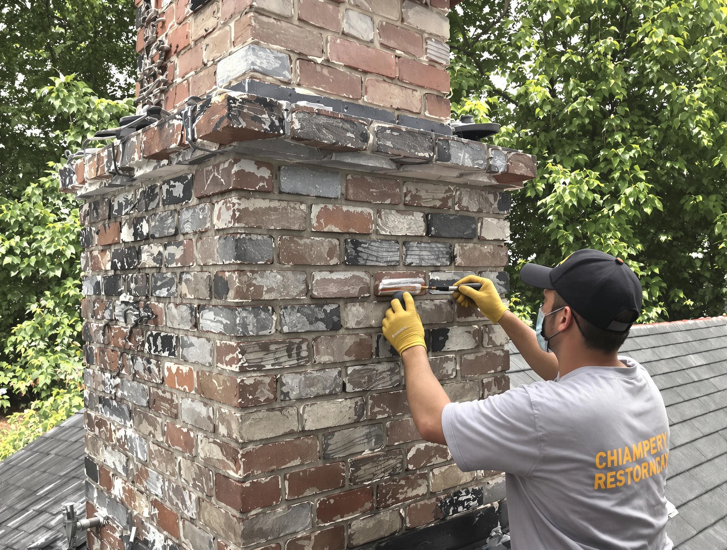 In-progress chimney restoration by Boston Chimney Sweep in Boston, MA
