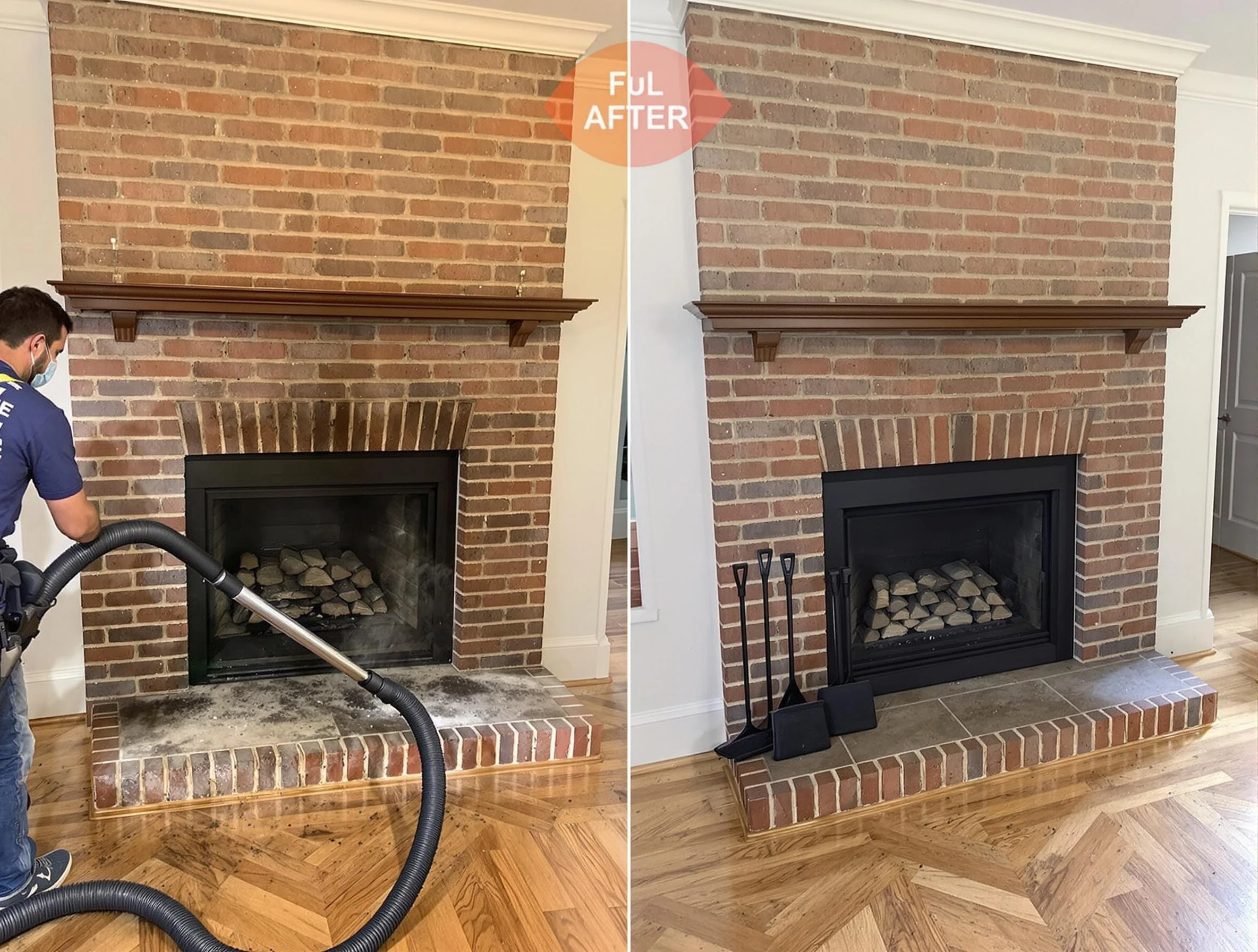 Boston Chimney Sweep carefully sanitizing a fireplace in Boston, MA