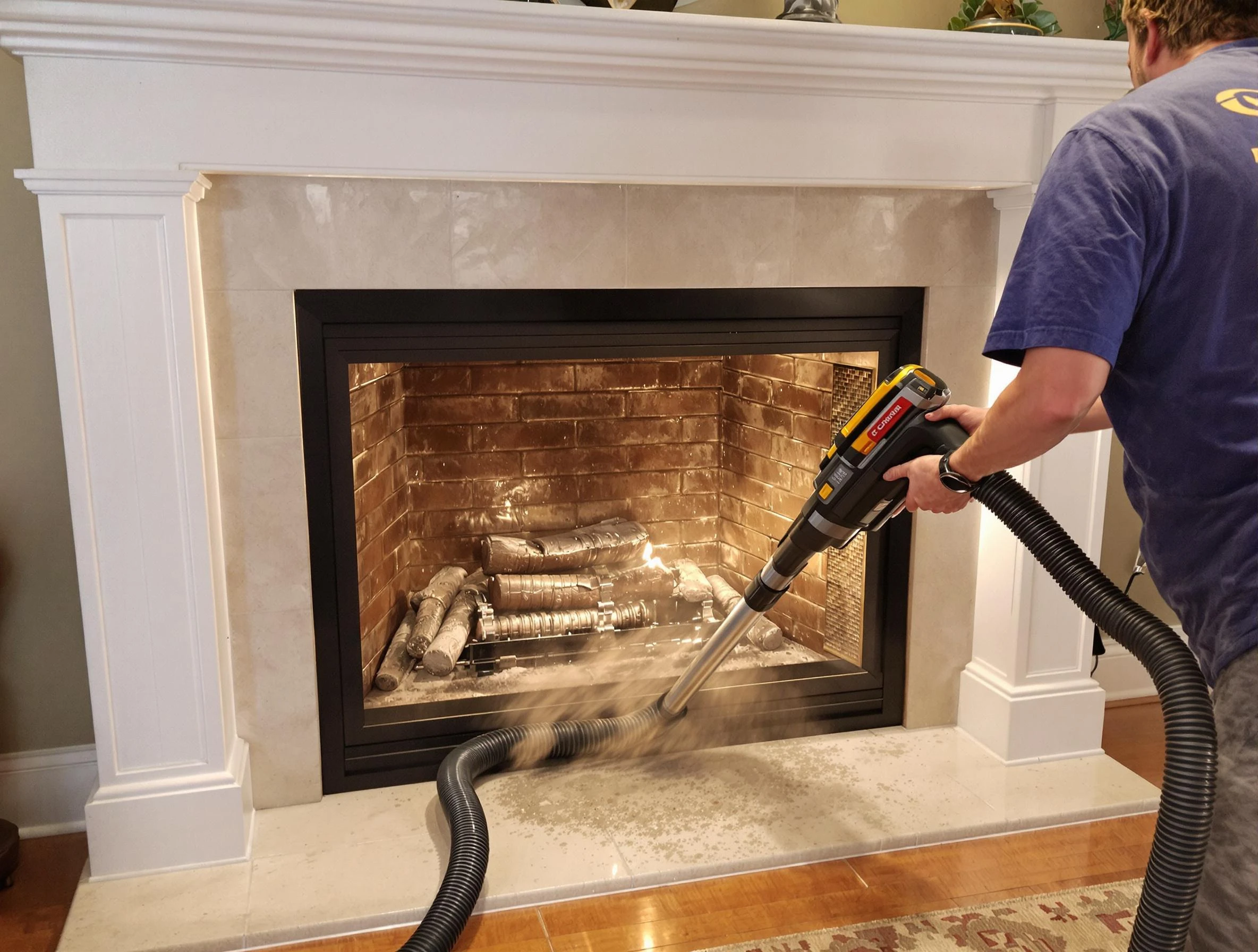 Fireplace cleaning performed by Boston Chimney Sweep in Boston, MA