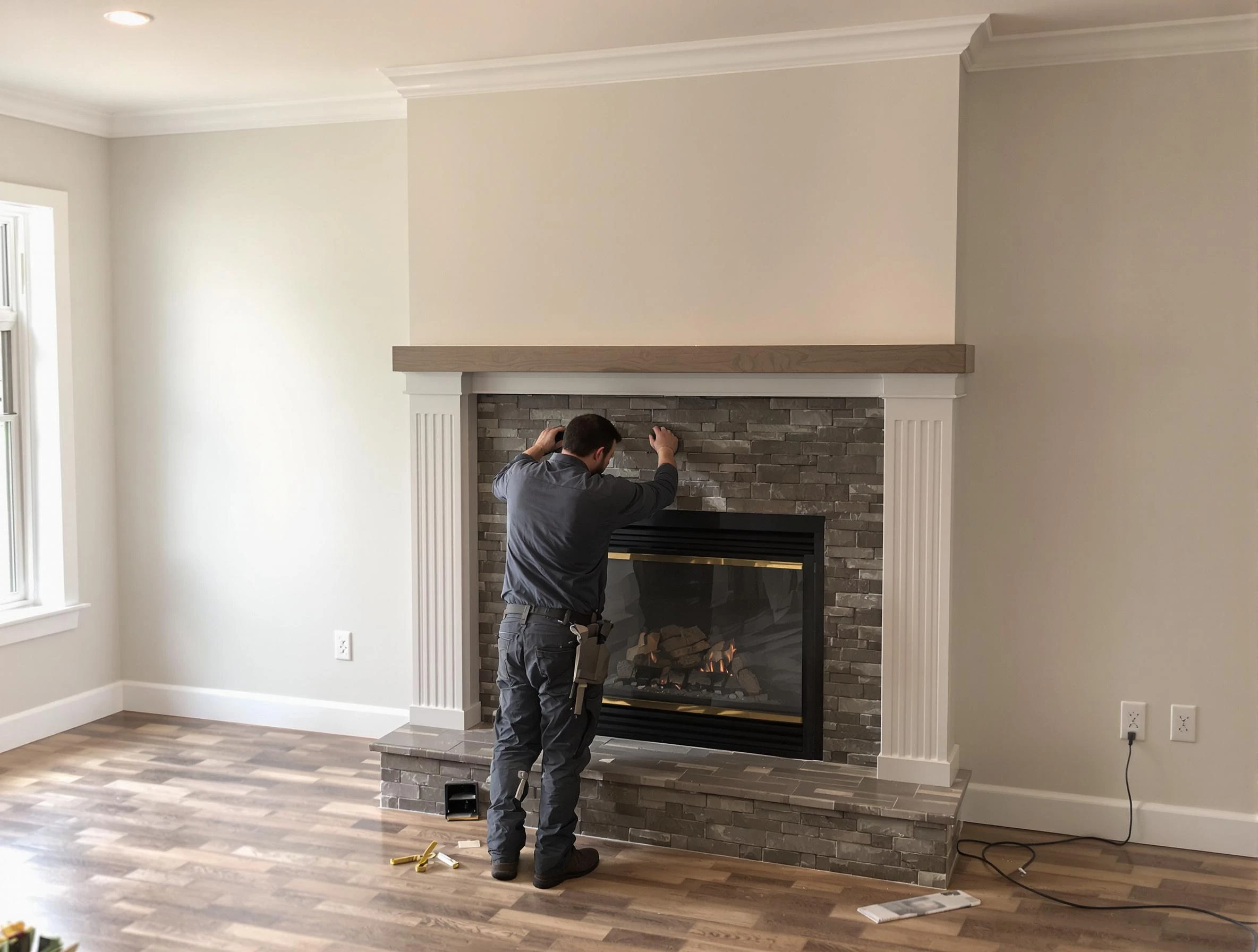 Boston Chimney Sweep finishing a custom fireplace install in Boston, MA